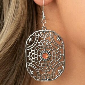 Elegant Silver and Orange Filigree Earrings